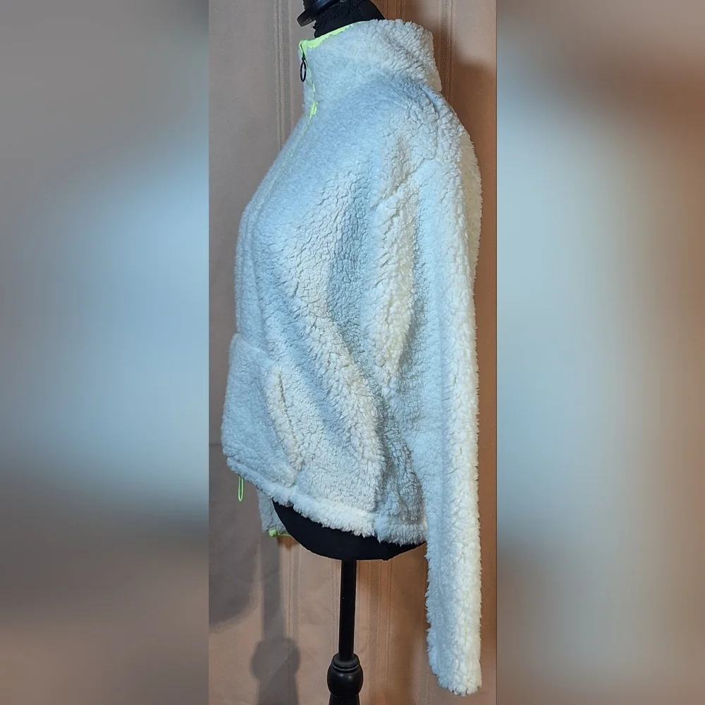 SO White Sherpa Jacket with Neon Yellow Accents - Picture 3 of 7